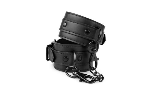 Bedroom Fantasies Faux Leather BDSM Play Handcuffs Black - Cuffs And Restraints