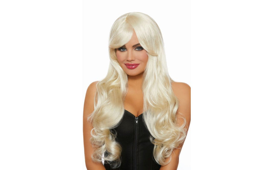 Dreamgirl Lingerie Women Long Wavy Wig Blonde Wigs and Gloves