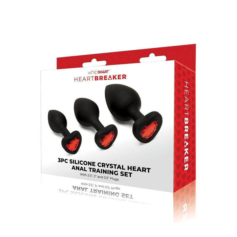 WhipSmart Heartbreaker 3PC Silicone Crystal Heart Anal Training Butt Plugs