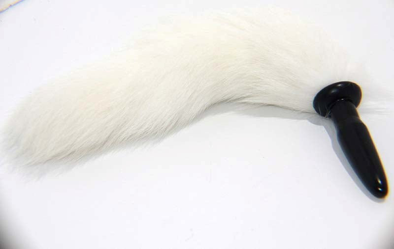 White Faux Fox tail Silicone Anal Plug Butt Plugs