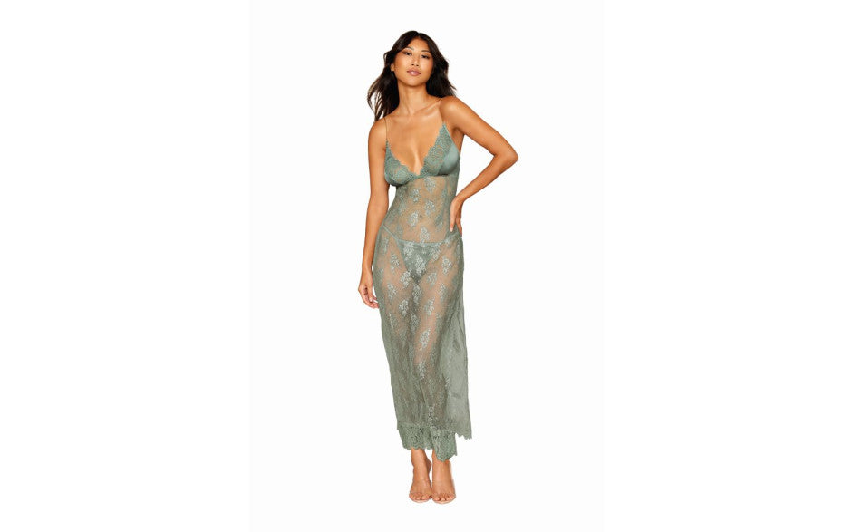 Dreamgirl Lingerie Womens Long Chemise With G-String Sage BabyDolls And Chemises