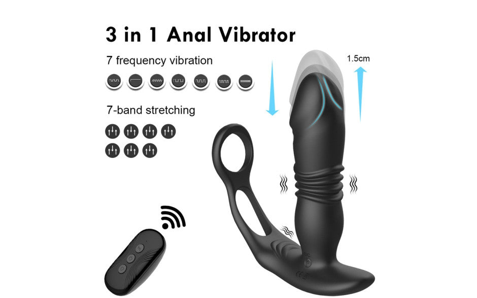 X MEN Thrusting Silicone Butt Plug With Cock Ring & Remote Butt Plugs