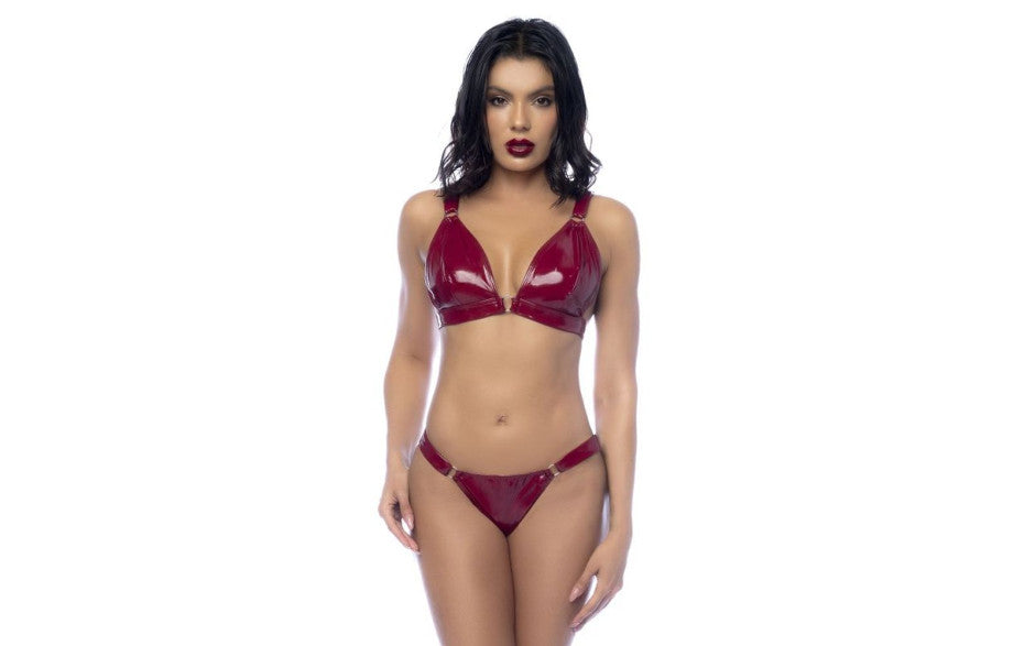 Mapale 2 Piece Wet Look Vinyl Bra and Panty Set Gloss Wine Her Fetish