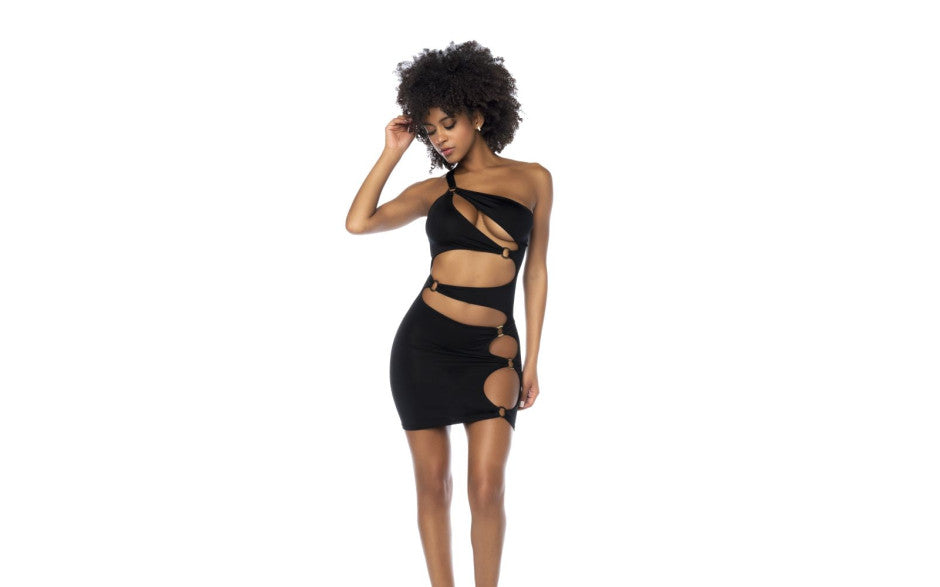 Mapale Asymmetrical Womens Cut Out Dress With Ring Details Black Skirts And Club Wear