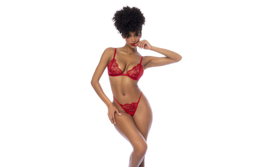 Mapale 3 Piece Bralette, Garter Belt and Thong Set Red Bras and Bra Sets