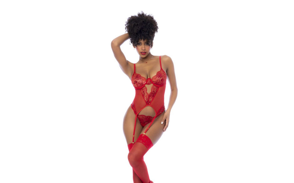 Mapale 2 Piece Bra and Panty Set With Matching Thong Red Bras and Bra Sets