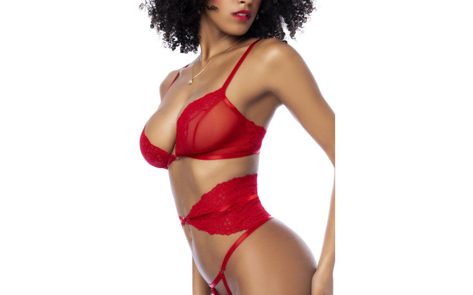 Mapale 3 Piece Bra, Panties and Flexible Corset Set Red Bras and Bra Sets