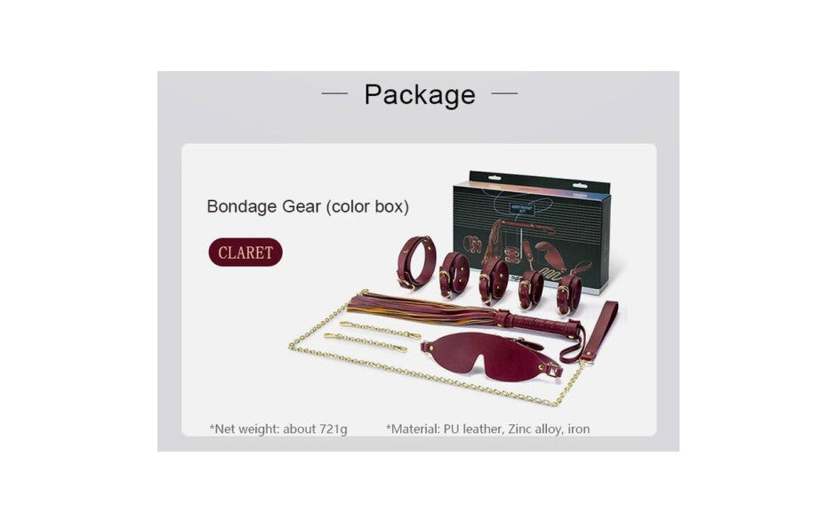 Daytona Deluxe Bondage Play Kit 8 Piece Burgundy Gold Bondage Kits