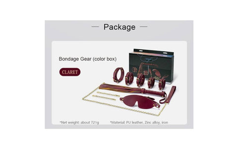 Daytona Deluxe Bondage Play Kit 8 Piece Burgundy Gold - Bondage Kits
