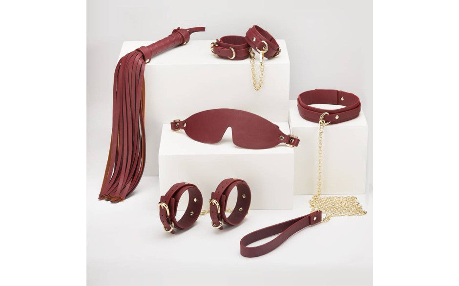 Daytona Deluxe Bondage Play Kit 8 Piece Burgundy Gold Bondage Kits