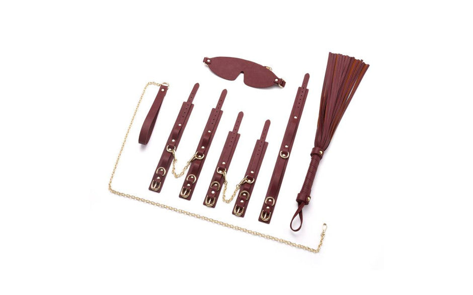 Daytona Deluxe Bondage Play Kit 8 Piece Burgundy Gold Bondage Kits