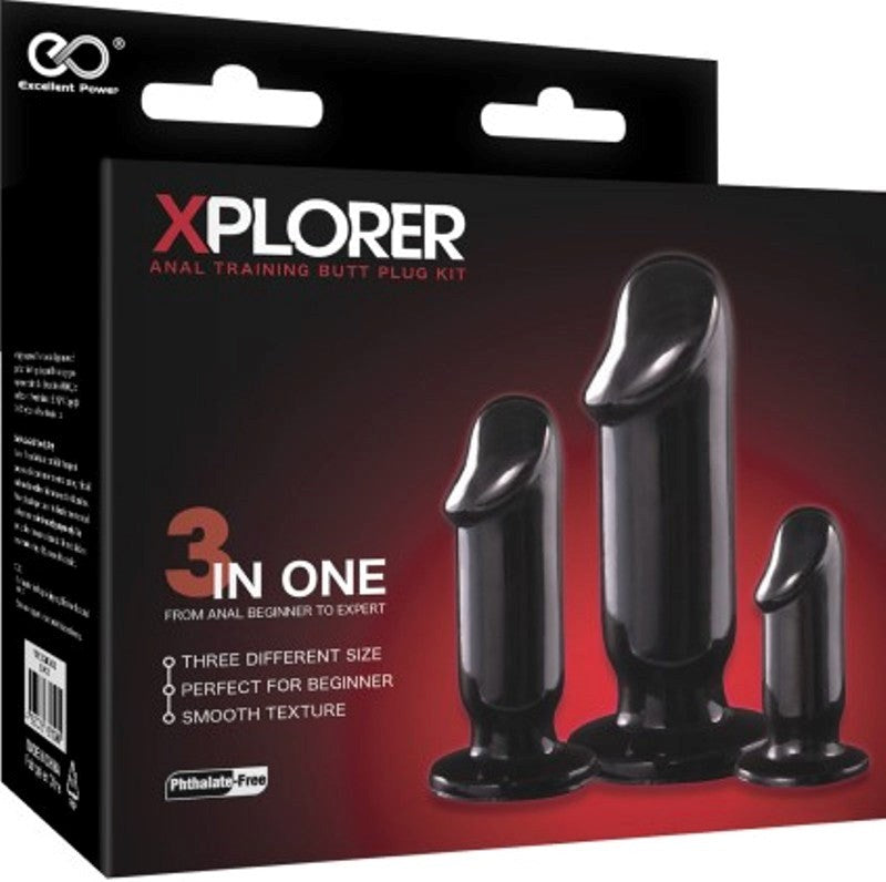 Xplorer Anal Training Cock Plug Kit - Black Butt Plugs