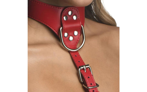 Strict Vegan Leather Female Chest Harness Red - Cuffs And Restraints