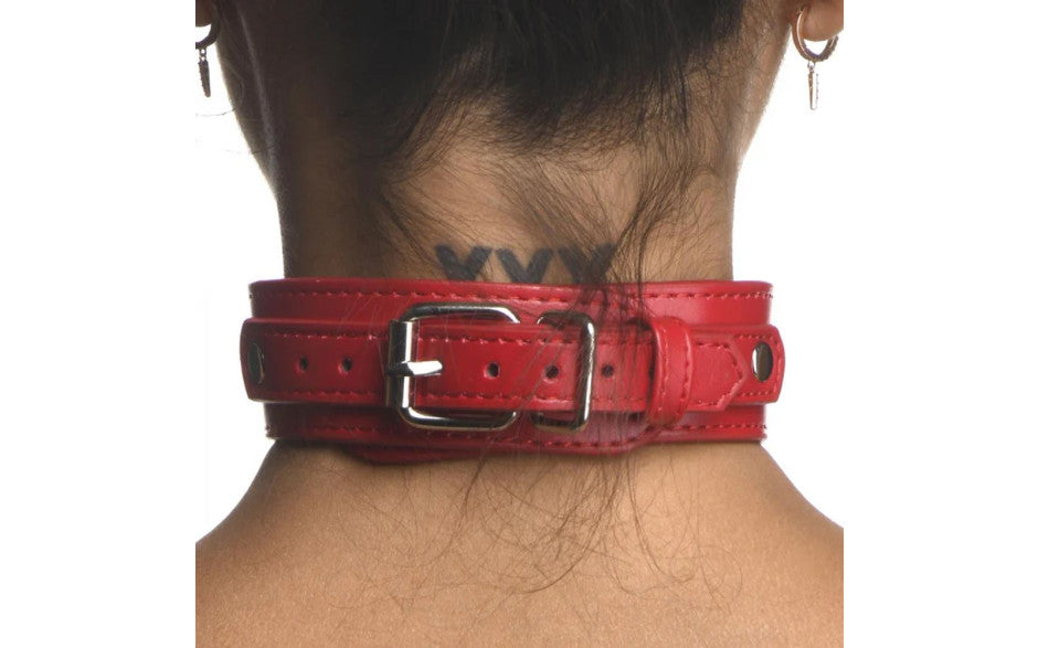 Strict Vegan Leather Female Chest Harness Red Cuffs And Restraints