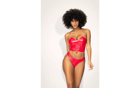 Mapale 2 in 1 Vinyl Bustier and Thong Set Red - Bustiers and Corsets