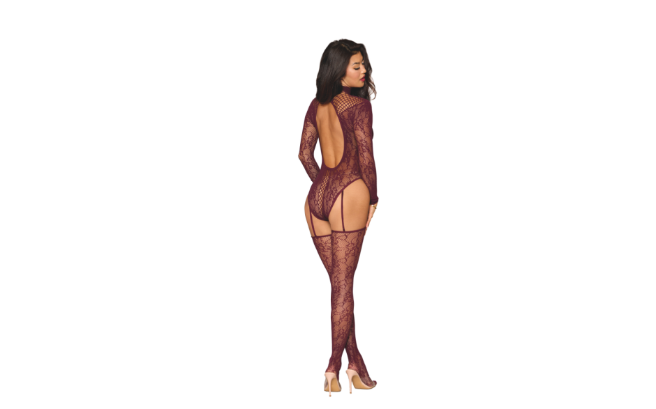 Dreamgirl Womens Teddy Body Stocking Burgundy OS Body Stockings