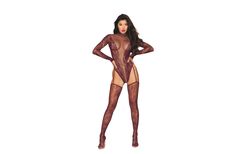 Dreamgirl Womens Teddy Body Stocking Burgundy OS Body Stockings