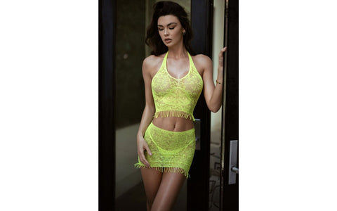 Killer Legs 3 Piece Eyelash Lace Crop, Skirt and Thong OS - Bras and Bra Sets