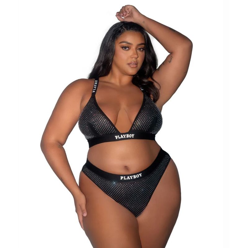Playboy Disco Fever 2 Piece Bra and Panty Set Black Bras and Bra Sets