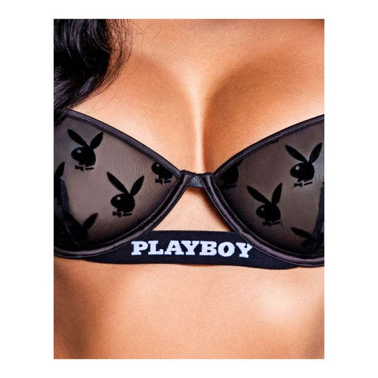 Playboy Noir Lingerie 2 Piece Bra and Panty Set Black - Bras and Bra Sets