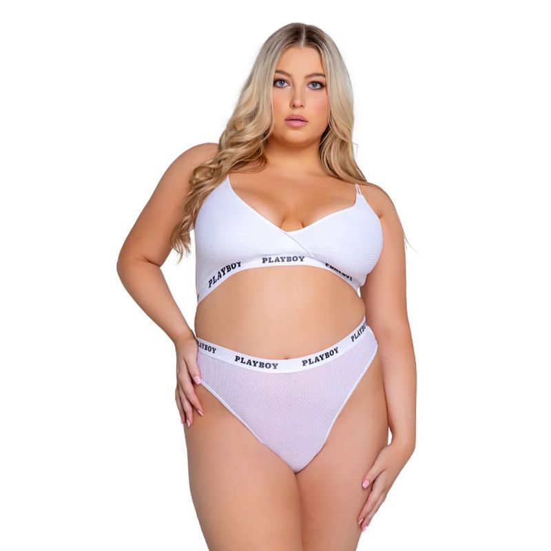 Playboy Lifestyle Bunny 2 Piece Bra and Panty Set White Bras and Bra Sets