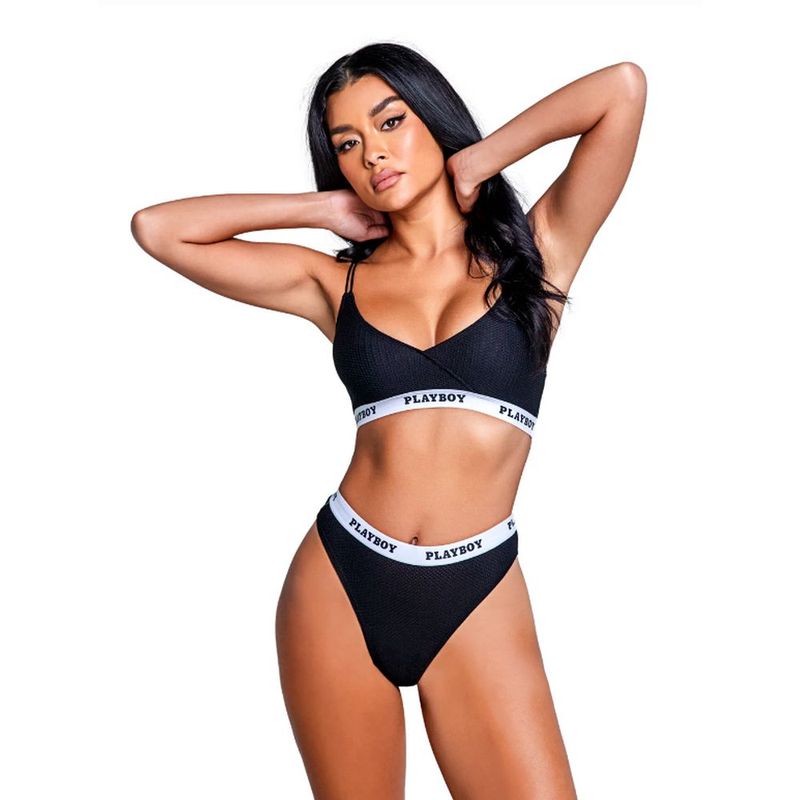 Playboy Lifestyle Bunny 2 Piece Sexy Lingerie Set Black Bras and Bra Sets