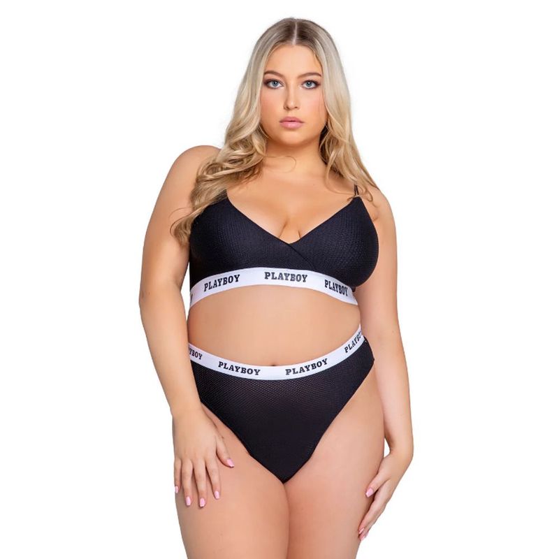 Playboy Lifestyle Bunny 2 Piece Sexy Lingerie Set Black Bras and Bra Sets