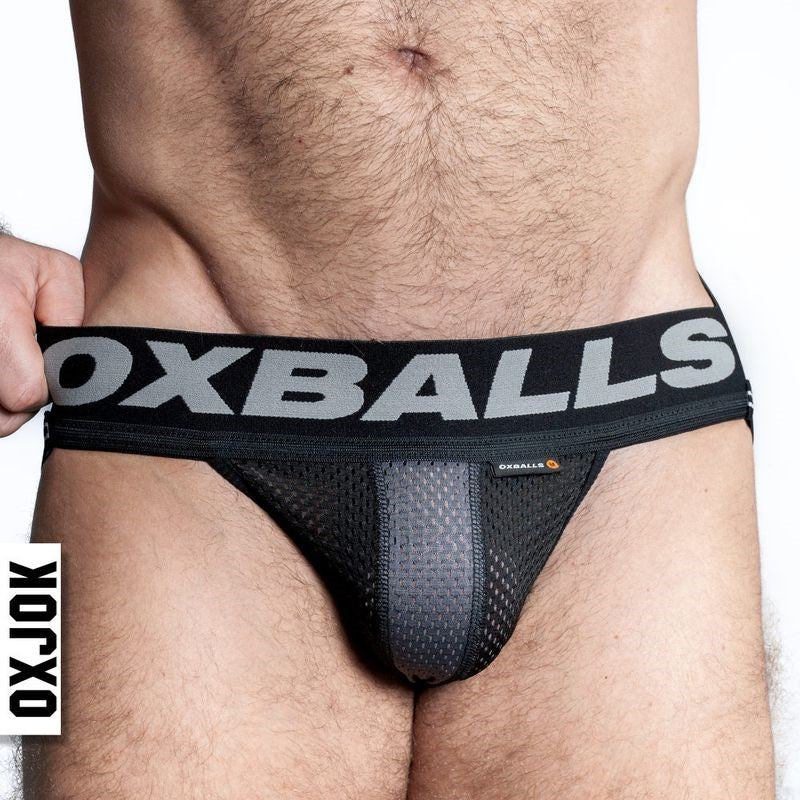Oxballs Airmesh Swagger Sexy Mens Jockstrap Tar Black Small Jocks and G-Strings