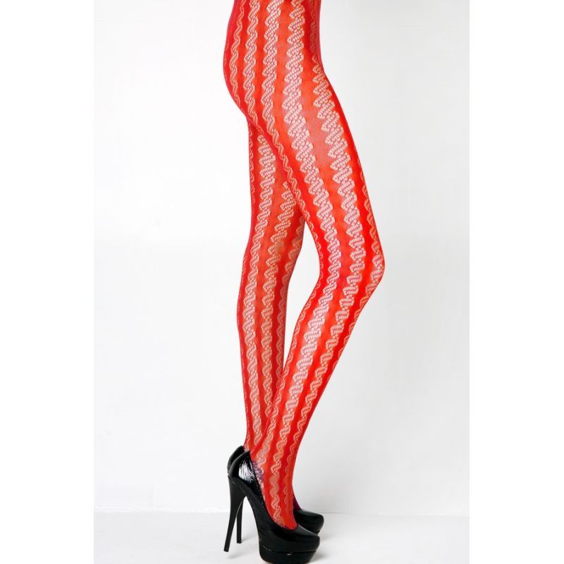 Killer Legs Stella Elyse Coiled Lines Fishnet Tights OS Red Fishnet and Thigh Highs