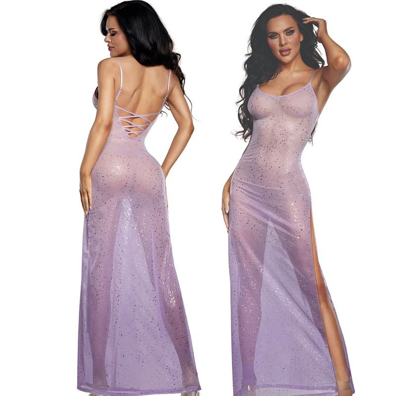 Dream Girl Ombre Glitter Mesh Womens Gown Lilac S M Kimono's and Gowns