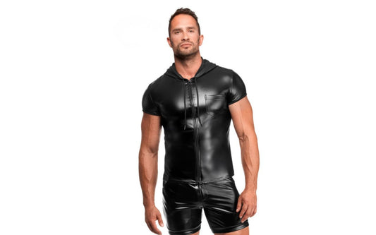 Noir Handmade Vexen Hooded Powerwetlook T Shirt Black Mens Briefs And Boxers