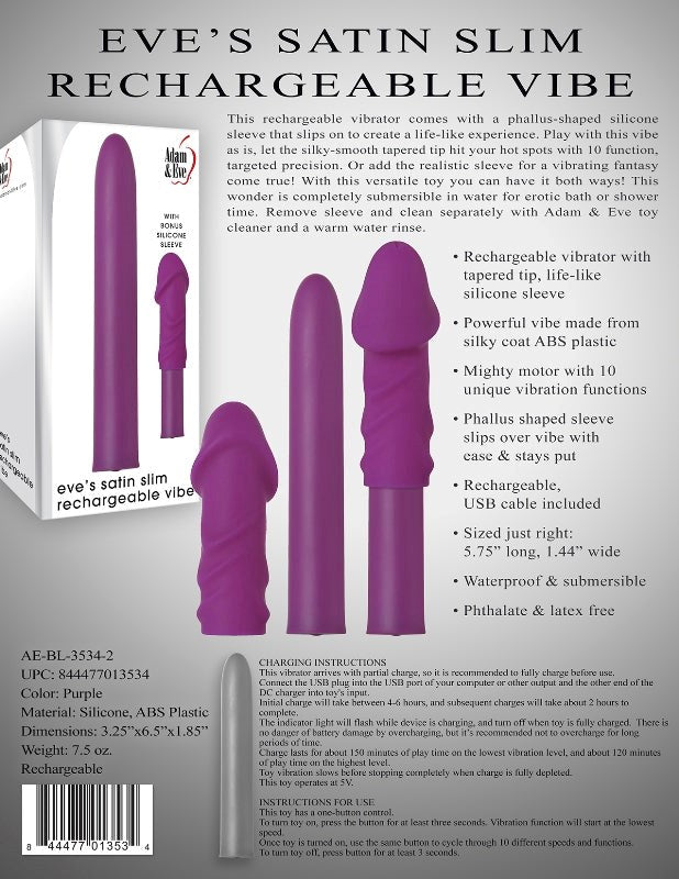 Adam and Eve Eve's Satin Slim Rechargeable Vibe Personal Massagers