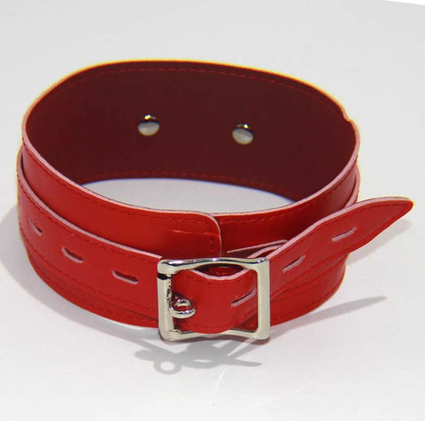 BDStyle Faux Leather Collar Adjustable Red Thick - Collars and Leads