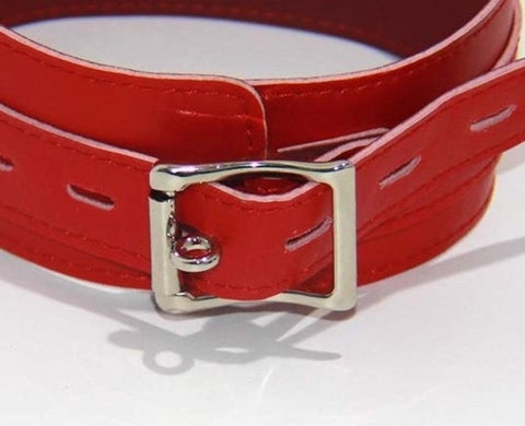 BDStyle Faux Leather Collar Adjustable Red Thick - Collars and Leads