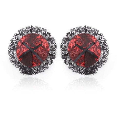 Black and Red Lace Overlay Nipple Pasties - Fancy Dress Ups