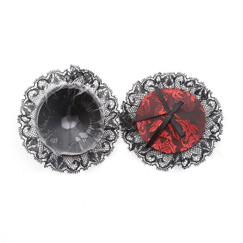 Black and Red Lace Overlay Nipple Pasties - Fancy Dress Ups