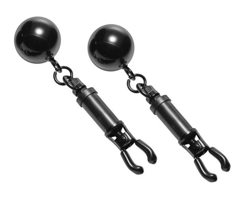 Black Bomber Nipple Clamps With Ball Weights - Breast and Nipple Toys