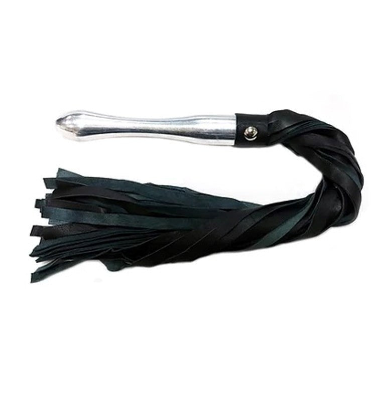 Black Leather Flogger with Aluminium Handle Whips And Crops