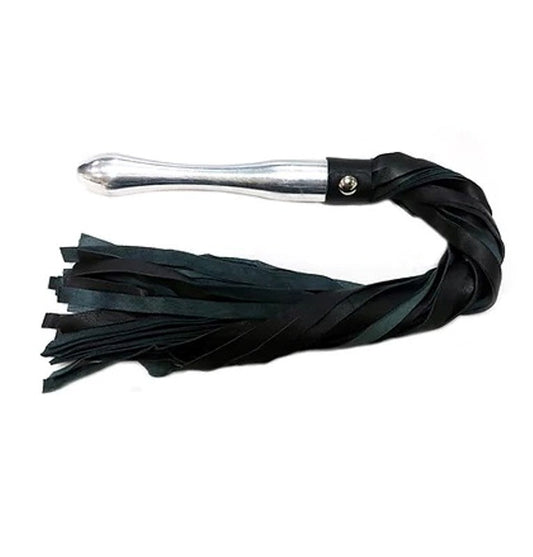 Black Leather Flogger with Aluminium Handle - Whips And Crops