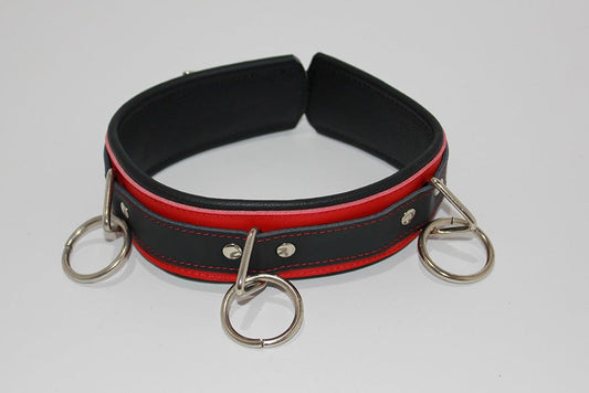 BondageInc Bondage Red and Black Collar with O-Rings - Collars and Leads