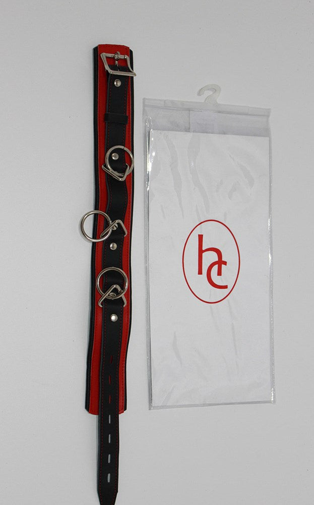 BondageInc Bondage Red and Black Collar with O-Rings Collars and Leads