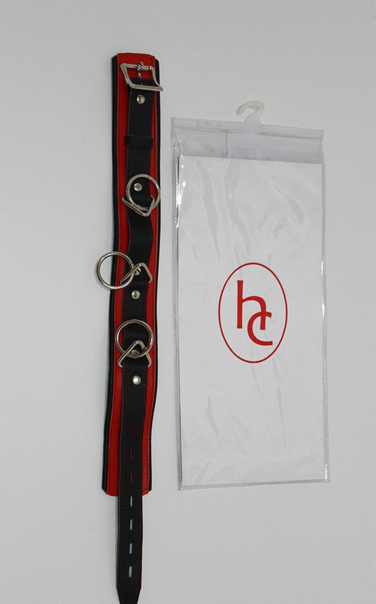 BondageInc Bondage Red and Black Collar with O-Rings - Collars and Leads