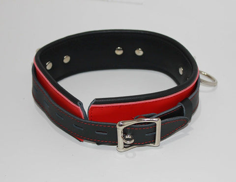BondageInc Bondage Red and Black Collar with O-Rings - Collars and Leads