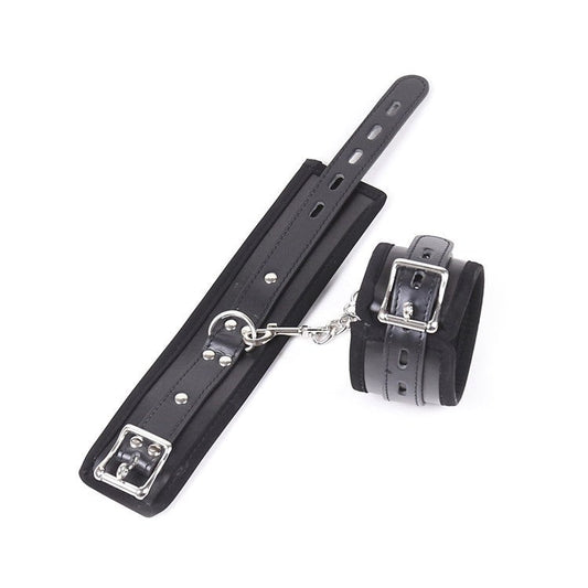 Buckler Faux Leather Cuffs With Chain - Cuffs and Restraints