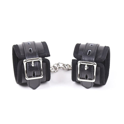 Buckler Faux Leather Cuffs With Chain - Cuffs and Restraints