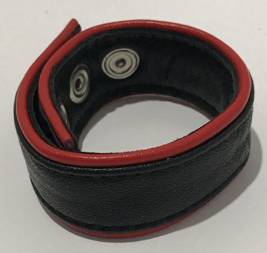 Classic 4-Speed Black & Red Leather Cock Ring - Ball and Cock Toys