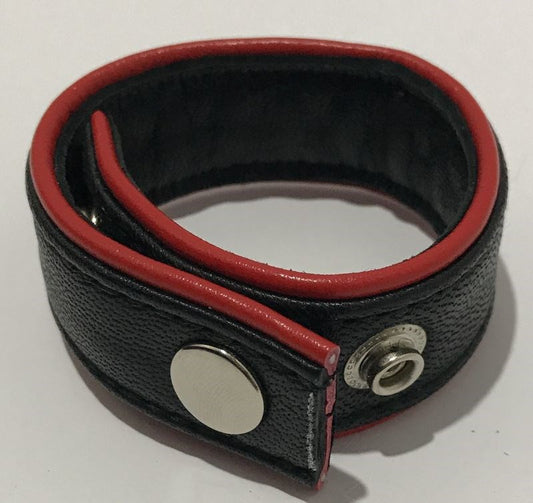Classic 4-Speed Black & Red Leather Cock Ring - Ball and Cock Toys