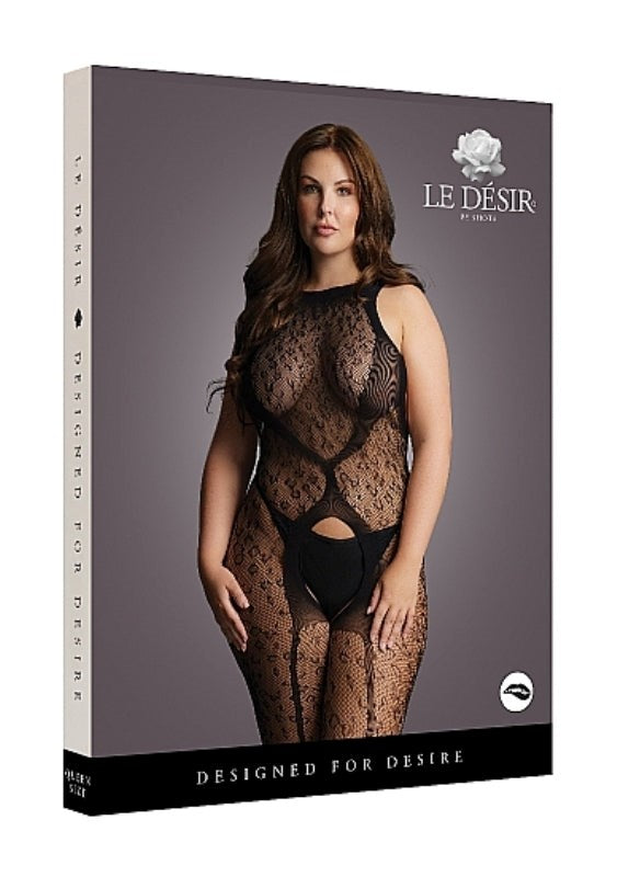 Crotchless Leopard Bodystocking Black Queen Size Body Stockings