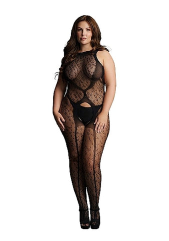 Crotchless Leopard Bodystocking Black Queen Size - Body Stockings