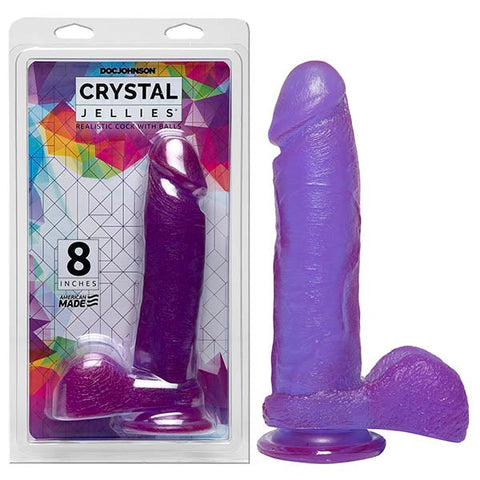 Crystal Jellies 8'' Cock + Balls - Purple - Realistic Dildos